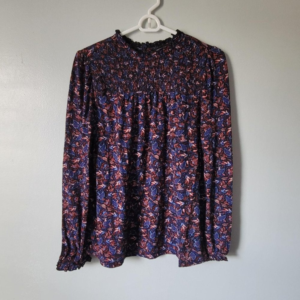 Lucky Brand Women's Small Floral Long Sleeve Boat Neck Blouse Top